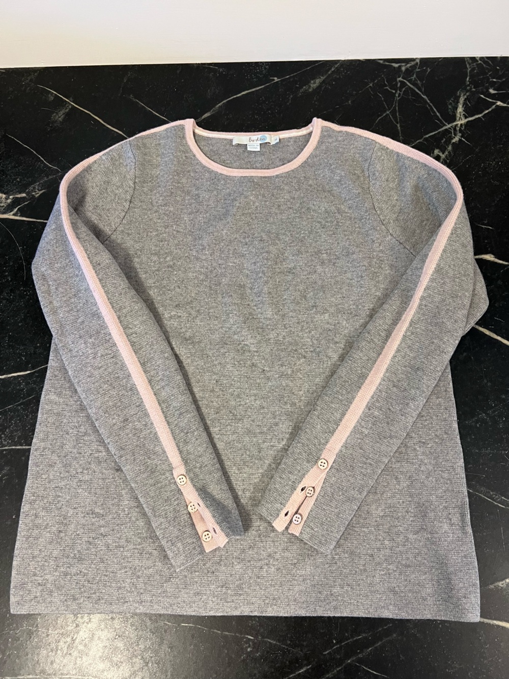 SWEATER - Women's Boden Cotton and Wool Blend Gray and Pink Sweater. Size large